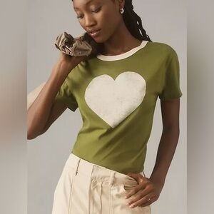 NWT Anthropologie Letluv Heart Ringer Tee Green 1X